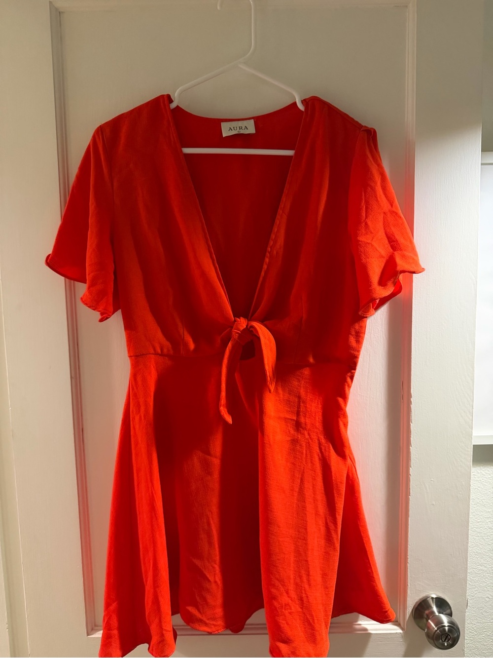 Aura Vibrant Orange Tie-Front Mini Dress